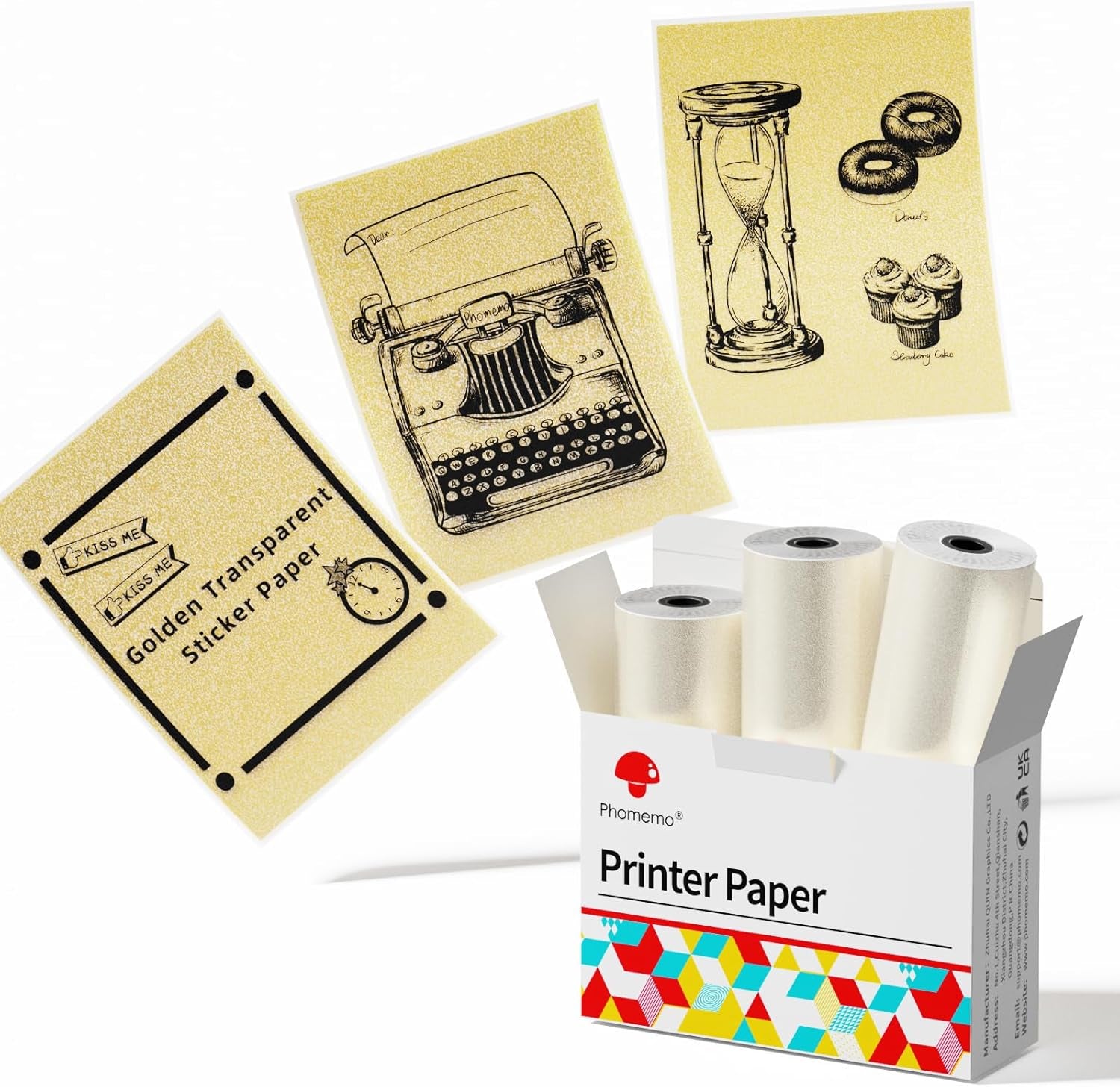 Adhesive Transparent Gold Thermal Paper for  M02/M02 Pro/M02S/M03 Mini Pocket Printer 50Mm X 3.5M, Diameter 30Mm, 3 Rolls